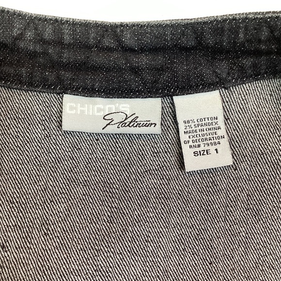 Chico’s Platinum Embroidered Black Denim Vest - Picture 7 of 10